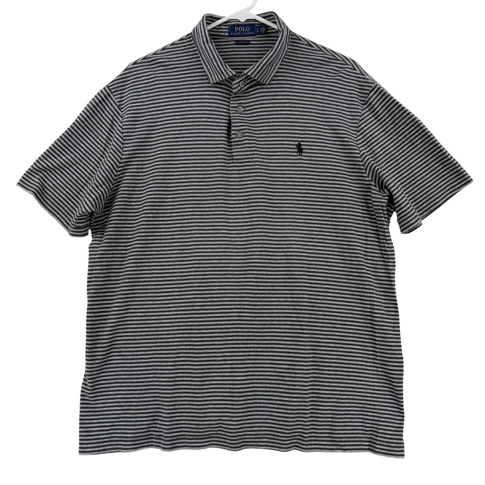 Polo Ralph Lauren Polo Shirt Mens Large Gray Stripe Cotton Pony Logo Casual Top